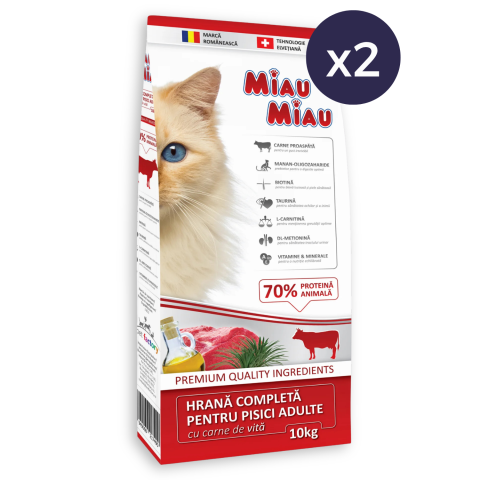 Pisică Adult - Pachet Economic MIAU MIAU Hrană Uscată Pisică Adult, Vită, 2x10kg