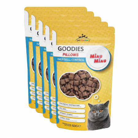 Snacks - Pachet Economic Recompense pentru Pisică Adult, MIAU MIAU Pillows Hairball, 5x60g