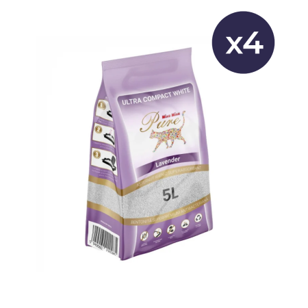 Pisici - Pachet Economic MIAU MIAU Pure Bentonită, Așternut Igienic pentru Pisică, Lavandă, 4x5L