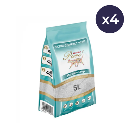 Pachet Economic MIAU MIAU Pure Bentonită, Așternut Igienic pentru Pisică, Marseille Soap, 4x5L