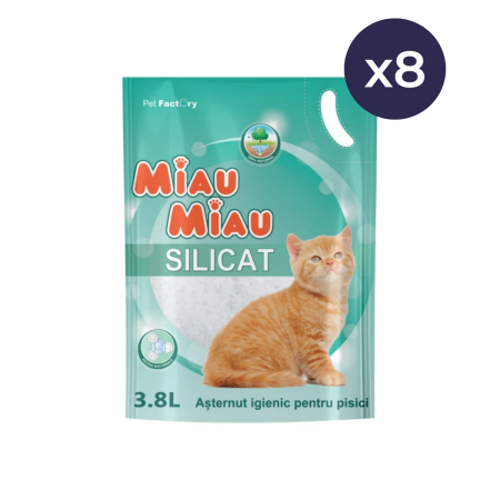 Așternut Igienic Pisici - Pachet Economic MIAU MIAU Silicat, Așternut Igienic pentru Pisică, Clasic, 8x3.8L