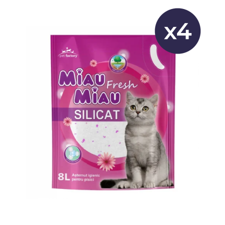 Așternut Igienic Pisici - Pachet Economic MIAU MIAU Silicat, Așternut Igienic pentru Pisică, Fresh, 4x8L