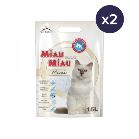 Așternut Igienic Pisici - Pachet Economic MIAU MIAU Silicat, Așternut Igienic pentru Pisică, Maxi, 2x15L