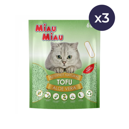 Așternut Igienic Pisici - Pachet Economic MIAU MIAU Tofu, Așternut Igienic pentru Pisică, Aloe Vera, 3x6L
