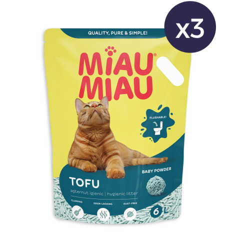 Pachet Economic MIAU MIAU Tofu, Așternut Igienic pentru Pisică, Baby Powder, 3x6L [1]