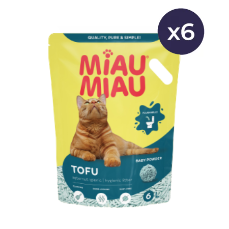 Așternut Igienic Pisici - Pachet Economic MIAU MIAU Tofu, Așternut Igienic pentru Pisică, Baby Powder, 6x6L