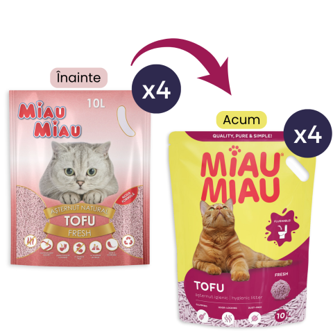 Pisici - Pachet Economic MIAU MIAU Tofu, Așternut Igienic pentru Pisică, Fresh, 4x10L