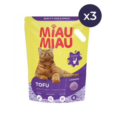 Pisici - Pachet Economic MIAU MIAU Tofu, Așternut Igienic pentru Pisică, Lavandă, 3x6L