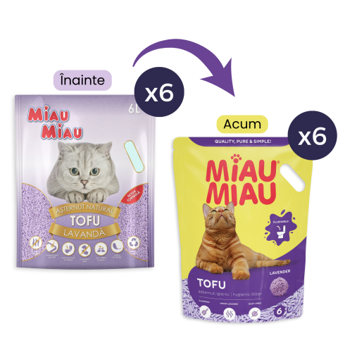 Pisici - Pachet Economic MIAU MIAU Tofu, Așternut Igienic pentru Pisică, Lavandă, 6x6L