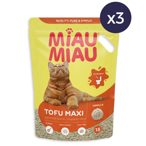 Pachet Economic MIAU MIAU Tofu, Așternut Igienic pentru Pisică, Maxi, Vanilie, 3x15L [1]