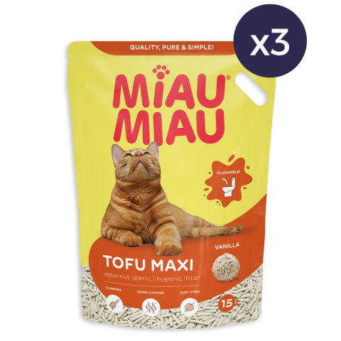 Pachet Economic MIAU MIAU Tofu, Așternut Igienic pentru Pisică, Maxi, Vanilie, 3x15L [1]