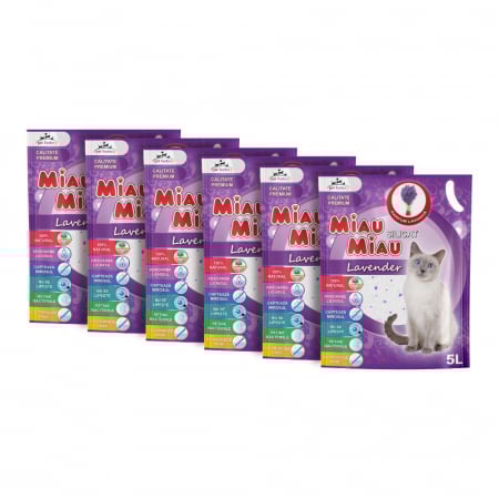 Așternut Igienic Pisici - Pachet Economic MIAU MIAU Silicat, Așternut Igienic pentru Pisică, Lavandă, 6x5L