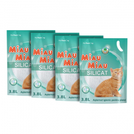 Așternut Igienic Pisici - Pachet Economic MIAU MIAU Silicat, Așternut Igienic pentru Pisică, Clasic, 4x3.8L