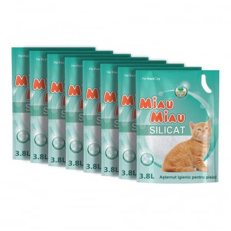 Așternut Igienic Pisici - Pachet Economic MIAU MIAU Silicat, Așternut Igienic pentru Pisică, Clasic, 8x3.8L