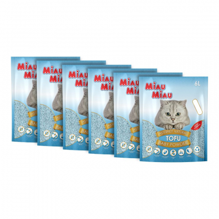 Așternut Igienic Pisici - Pachet Economic MIAU MIAU Tofu, Așternut Igienic pentru Pisică, Baby Powder, 6x6L