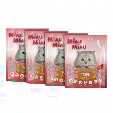Așternut Igienic Pisici - Pachet Economic MIAU MIAU Tofu, Așternut Igienic pentru Pisică, Fresh, 4x10L
