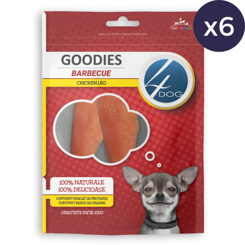 Proteice - Pachet Economic Recompense pentru Câine Adult, 4DOG GOODIES Barbecue, Copan de Pui, 6x100g