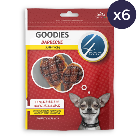 Pachet Economic Recompense pentru Câine Adult, 4DOG GOODIES Barbecue, Cotlete de Miel, 6x100g