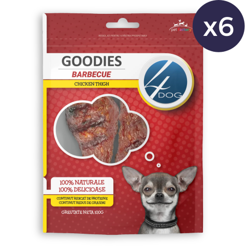 Pachet Economic Recompense pentru Câine Adult, 4DOG GOODIES Barbecue, Pulpă de Pui, 6x100g