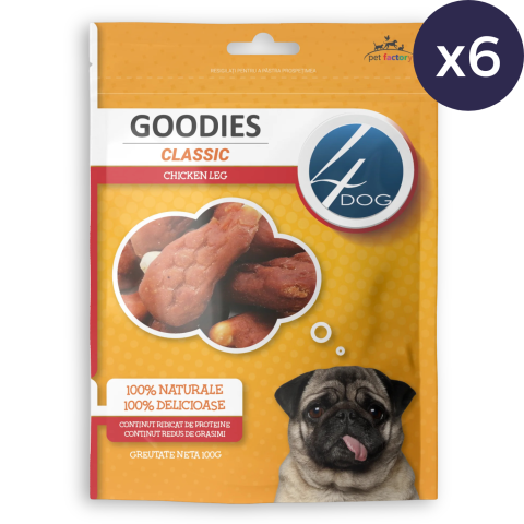 Pachet Economic Recompense pentru Câine Adult, 4DOG GOODIES Classic, Copan de Pui, 6x100g
