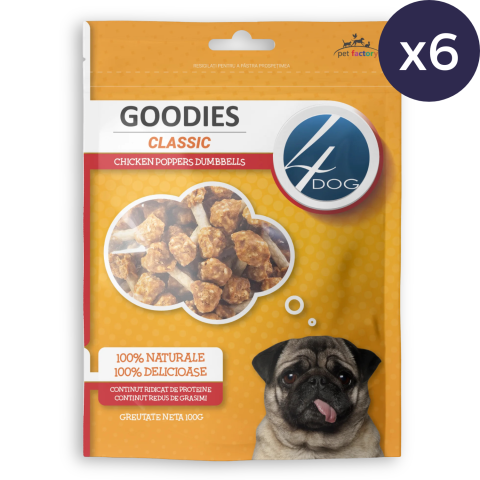 Pachet Economic Recompense pentru Câine Adult, 4DOG GOODIES Classic, Dumbbells cu Pui, 6x100g