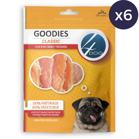 Pachet Economic Recompense pentru Câine Adult, 4DOG GOODIES Classic, Jerky Tenders Pui, 6x100g