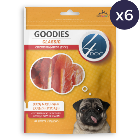 Pachet Economic Recompense pentru Câine Adult, 4DOG GOODIES Classic, Sticks Piele Presată, 6x100g