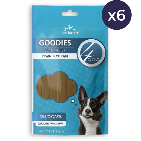 Pachet Economic Recompense pentru Câine Adult, 4DOG GOODIES Trainer, Fâșii cu Rață, 6x150g
