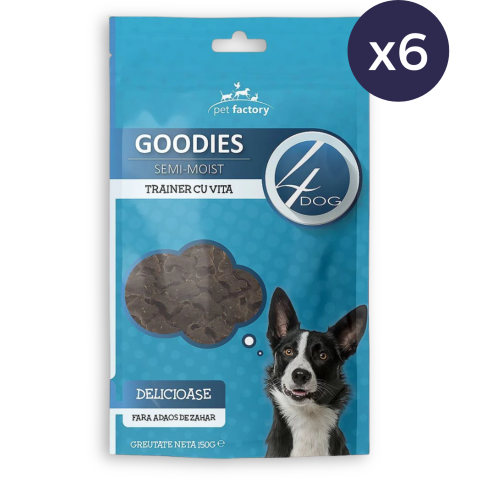 Semi-umede - Pachet Economic Recompense pentru Câine Adult, 4DOG GOODIES Trainer, Vită, 6x150g