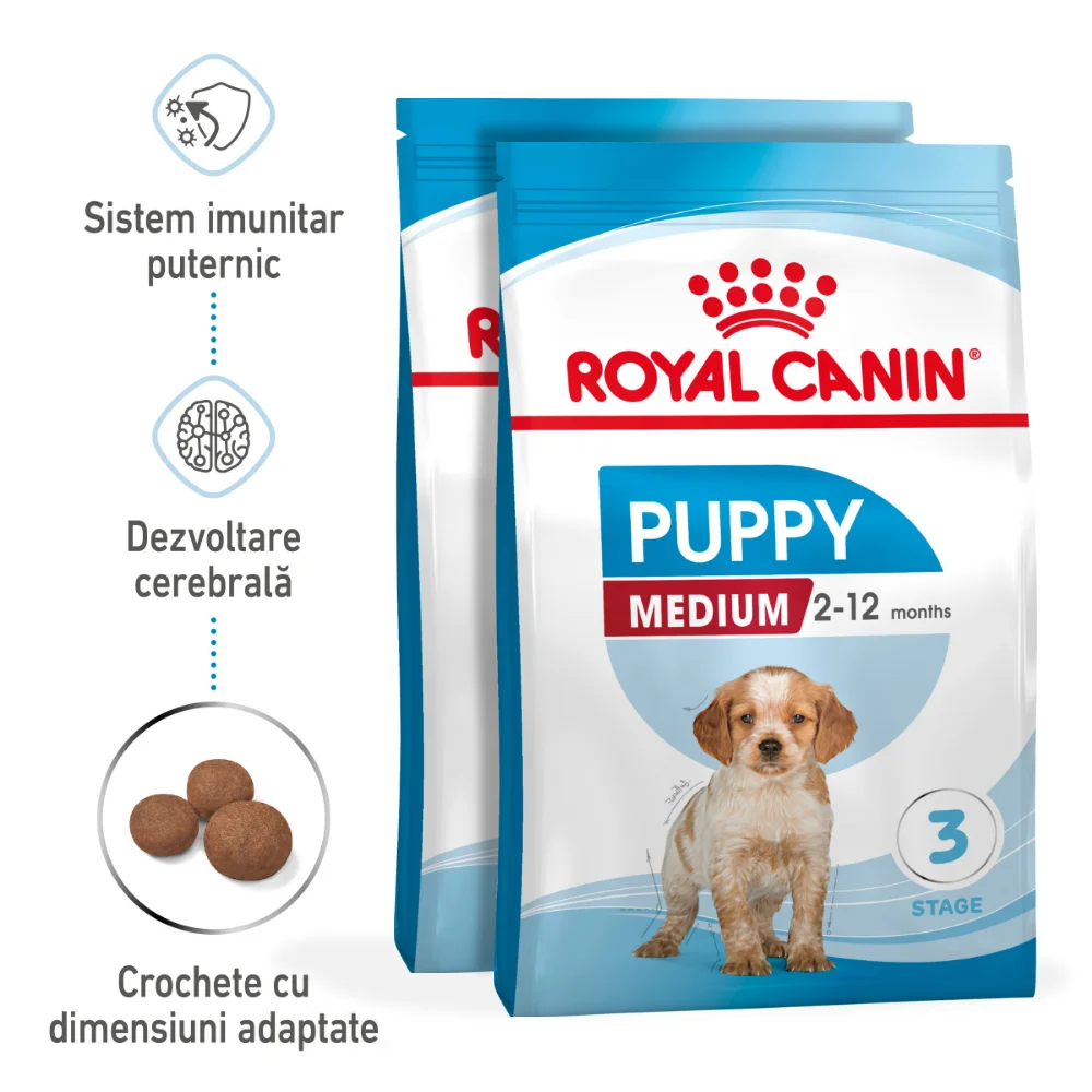 Câini - Pachet Economic ROYAL CANIN Medium Puppy, hrană uscată câine junior, 2x15kg