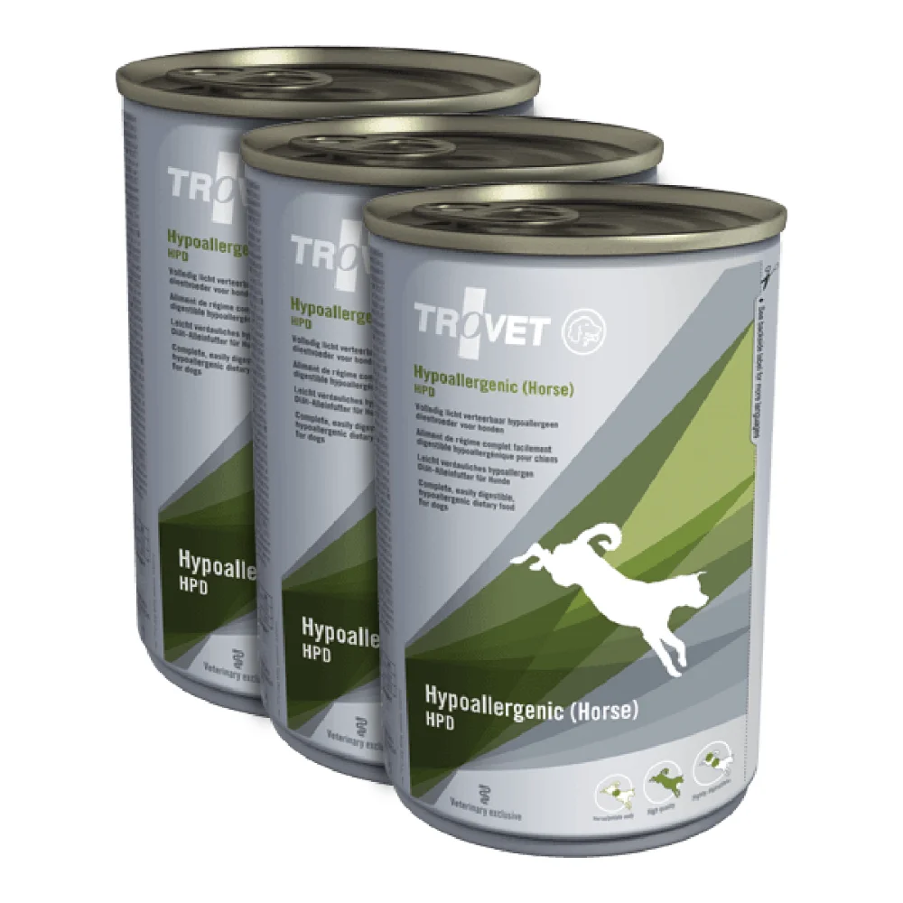 Câini - Pachet Economic TROVET Hypoallergenic, Dietă Veterinară Umedă Câine Adult, Cal, 3x400g