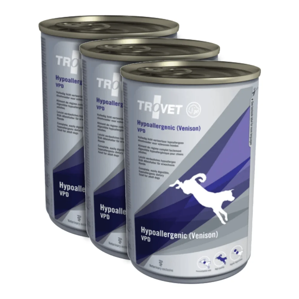 Câini - Pachet Economic TROVET Hypoallergenic, Dietă Veterinară Umedă Câine Adult, Căprioară, 3x400g