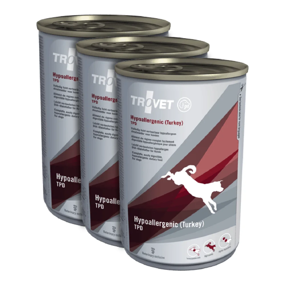 Câini - Pachet Economic TROVET Hypoallergenic, Dietă Veterinară Umedă Câine Adult, Curcan, 3x400g