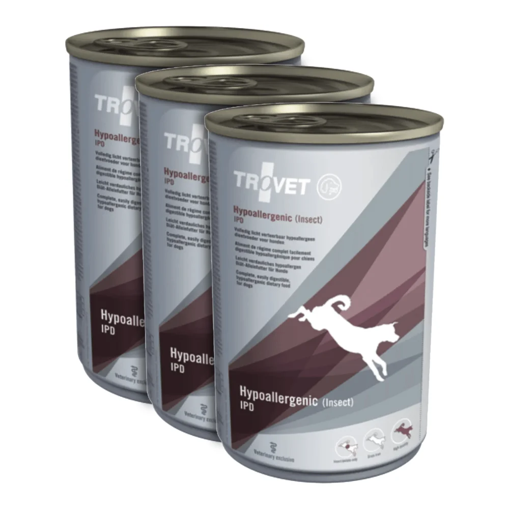 Câini - Pachet Economic TROVET Hypoallergenic, Dietă Veterinară Umedă Câine Adult, Insecte, 3x400g