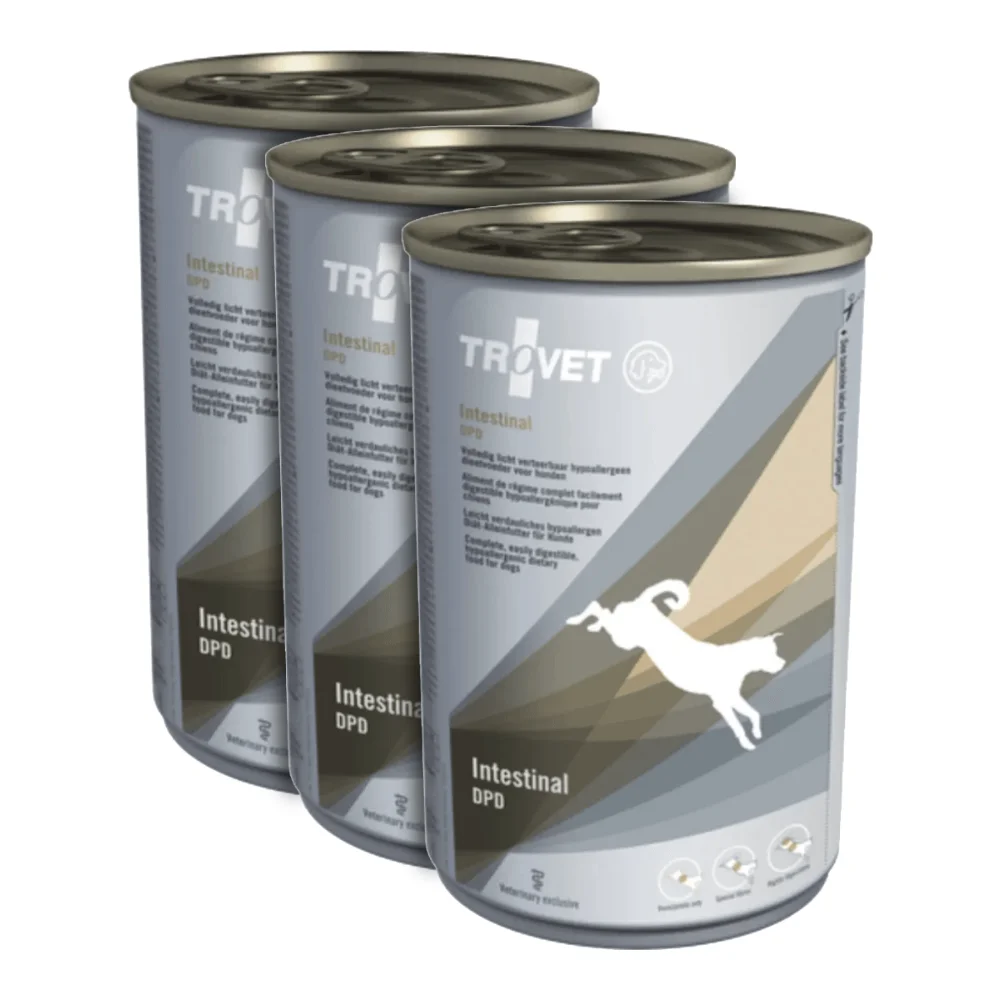 Câini - Pachet Economic TROVET Intestinal, Dietă Veterinară Umedă Câine Adult, Rață, 3x400g