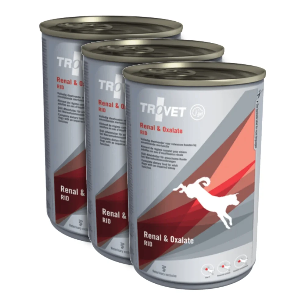 Câini - Pachet Economic TROVET Renal & Oxalate, Dietă Veterinară Umedă Câine Adult, Pasăre și Porc, 3x400g