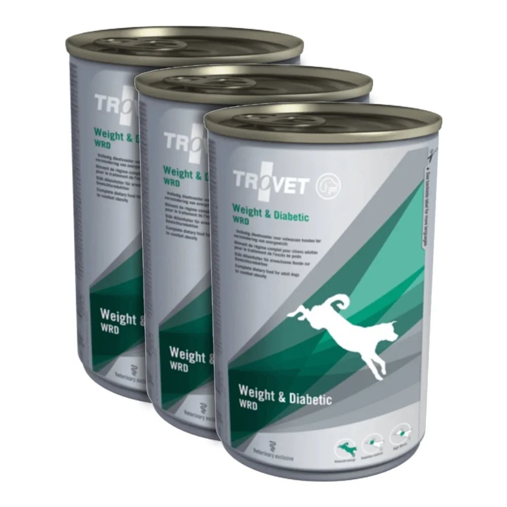 Câini - Pachet Economic TROVET Weight & Diabetic, Dietă Veterinară Umedă Câine Adult, Pui și Porc, 3x400g