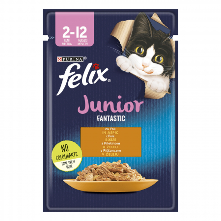 Pisici - Pachet Hrana Umeda Pisici FELIX Fantastic Junior Pui in Aspic 26x85g