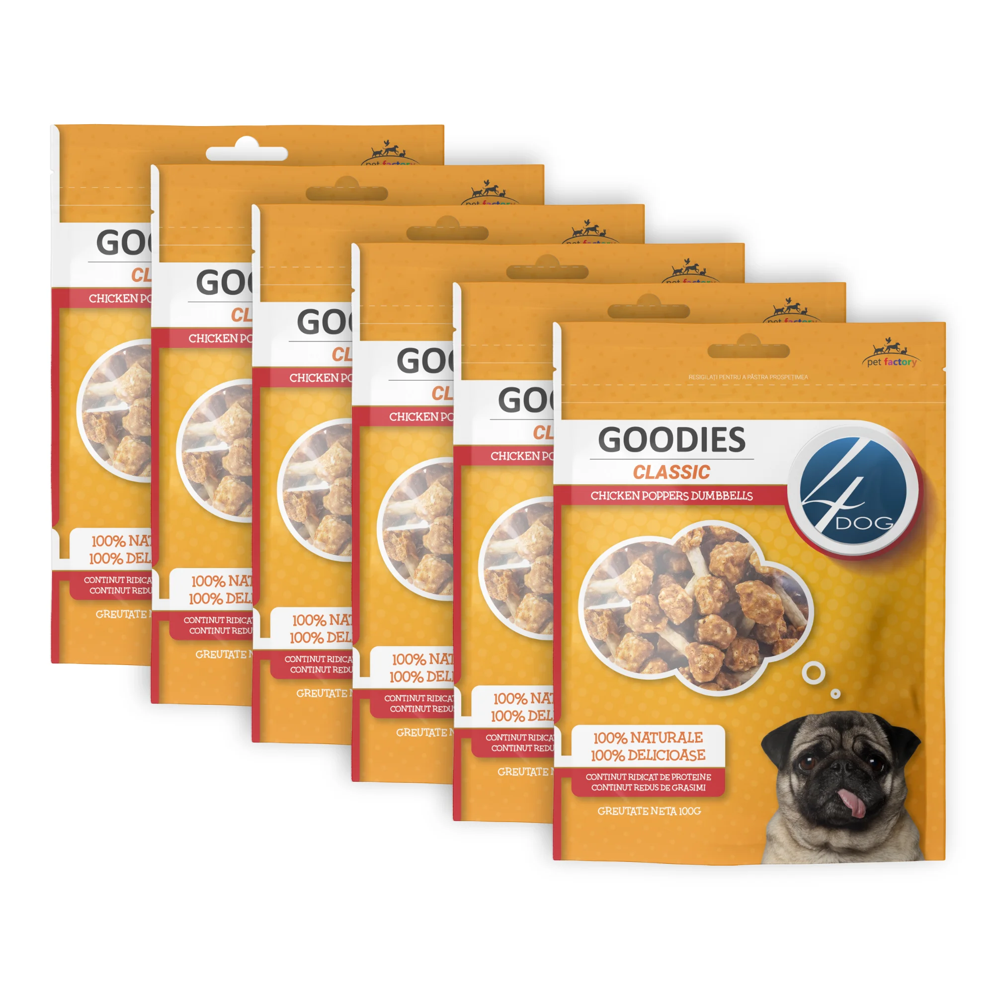 Câini - Pachet Economic Recompense pentru Câine Adult, 4DOG GOODIES Classic, Dumbbells cu Pui, 6x100g