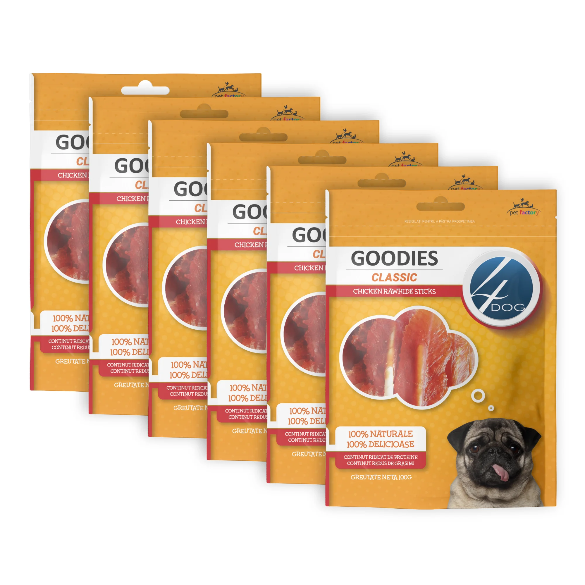 Câini - Pachet Economic Recompense pentru Câine Adult, 4DOG GOODIES Classic, Sticks Piele Presată, 6x100g