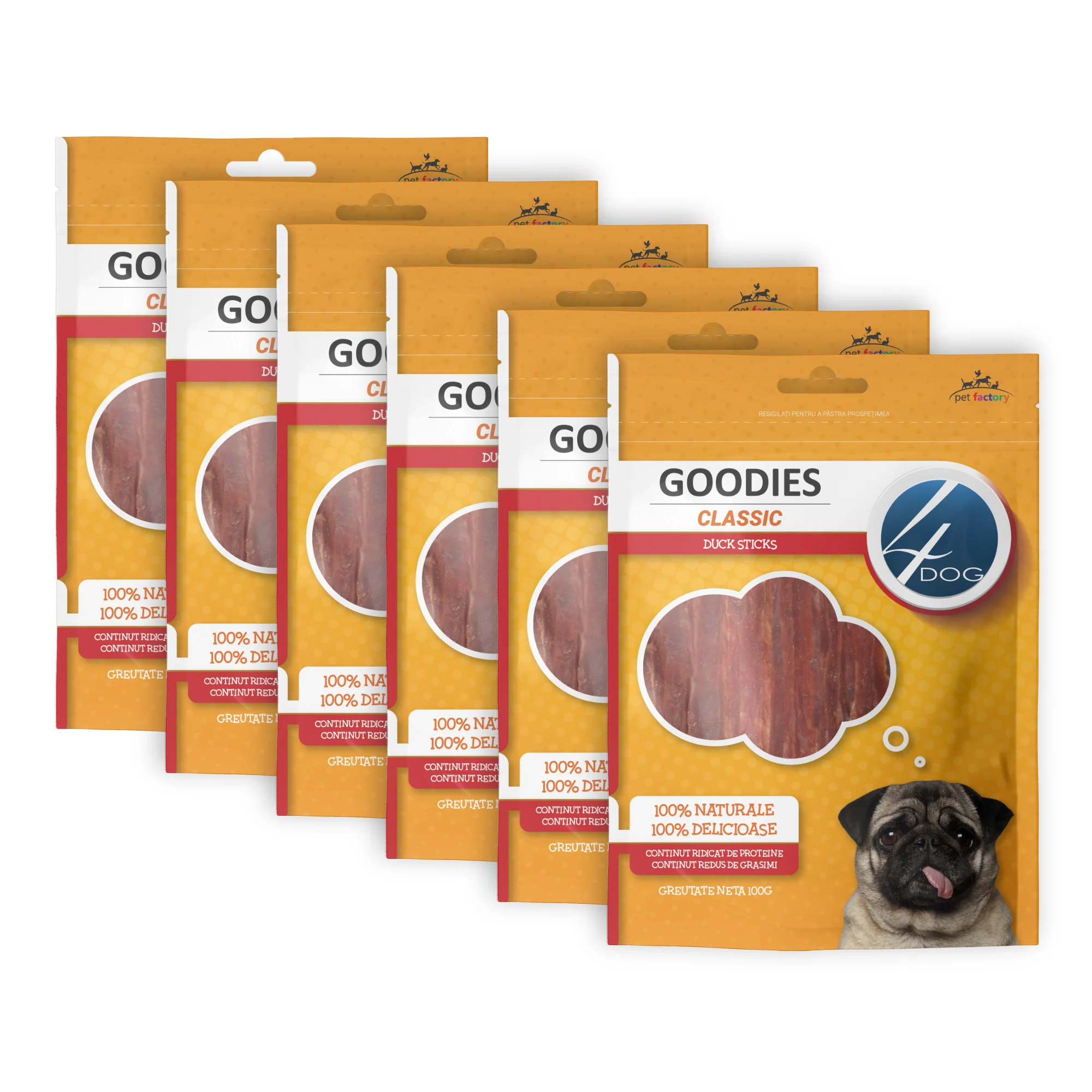 Pachet Economic Recompense pentru Câine Adult, 4DOG GOODIES Classic, Sticks cu Rață, 6x100g