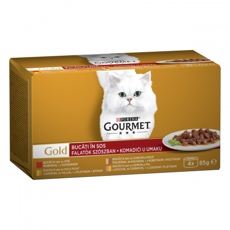 Pisică Adult - Hrana Umeda Pisici GOURMET Gold Bucati in Sos Diverse Sortimente 4x85g