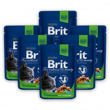 Pisică Adult - Pachet Economic Hrana Umeda Pisici BRIT Premium by Nature Sterilised Pui 6x100g