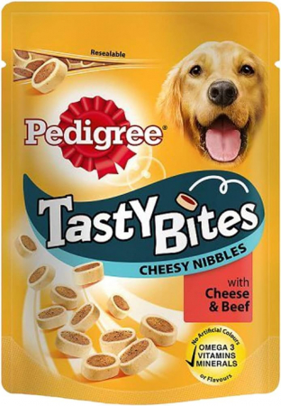 Câini - Recompense pentru Câine Adult, PEDIGREE Tasty Bites, Pernițe cu Brânză, 140g