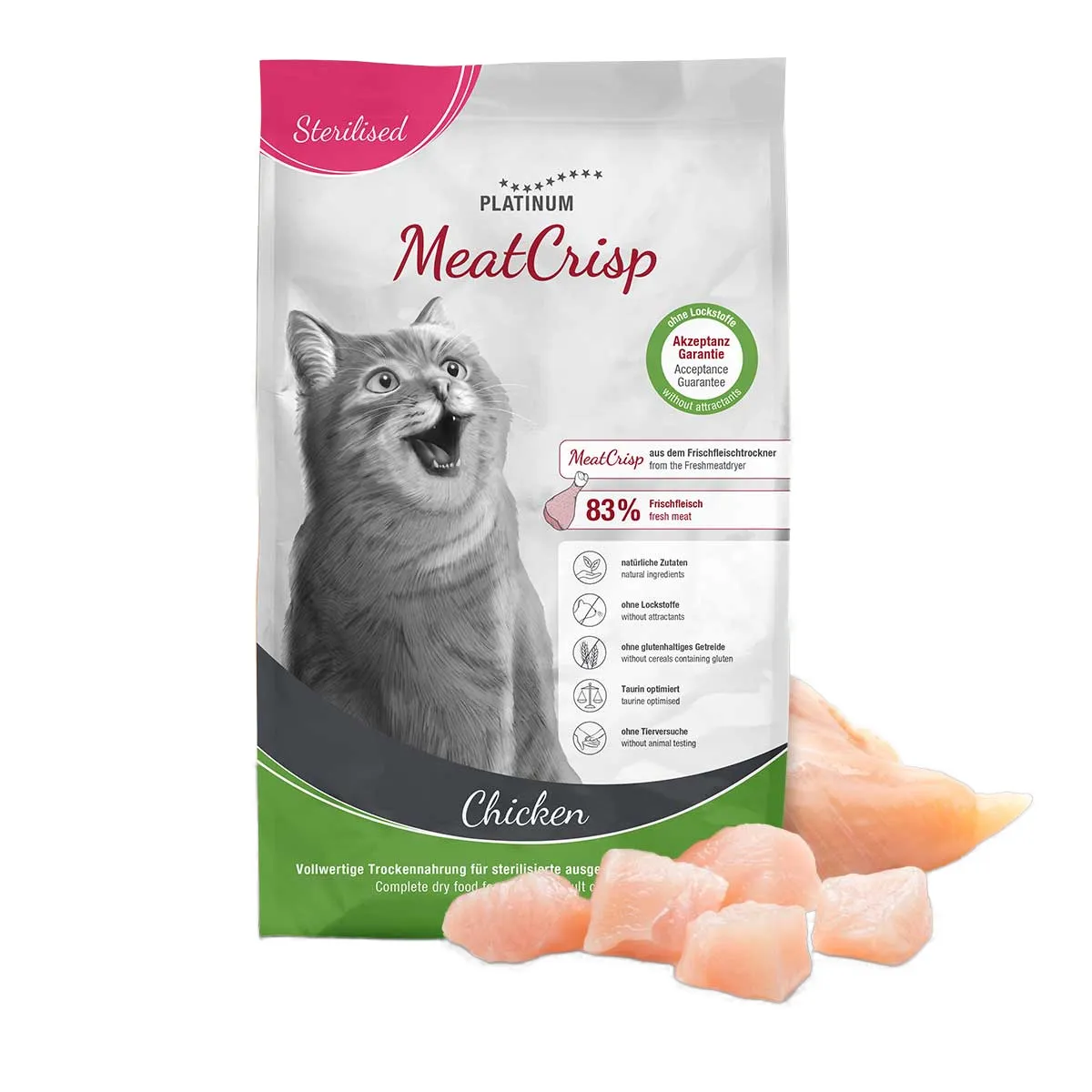 Pisică Junior - PLATINUM MeatCrisp Sterilised, Hrană Uscată Pisică Junior, Pui, 3 kg