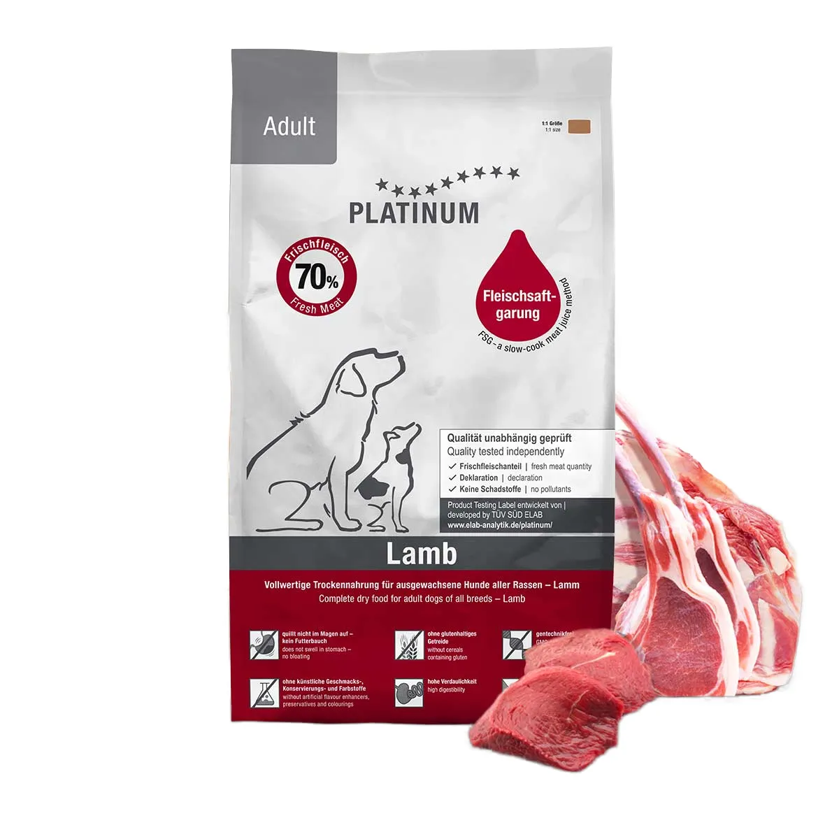 Câini - PLATINUM Natural, Hrană Uscată Câine Adult, Miel, 5kg