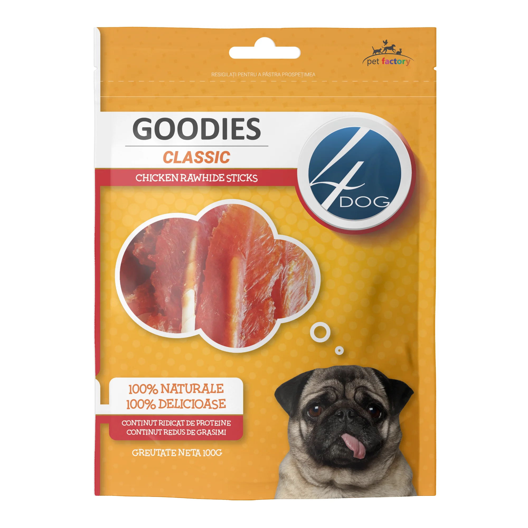 Câini - Recompense pentru Câine Adult, 4DOG GOODIES Classic, Sticks Piele Presată, 100g