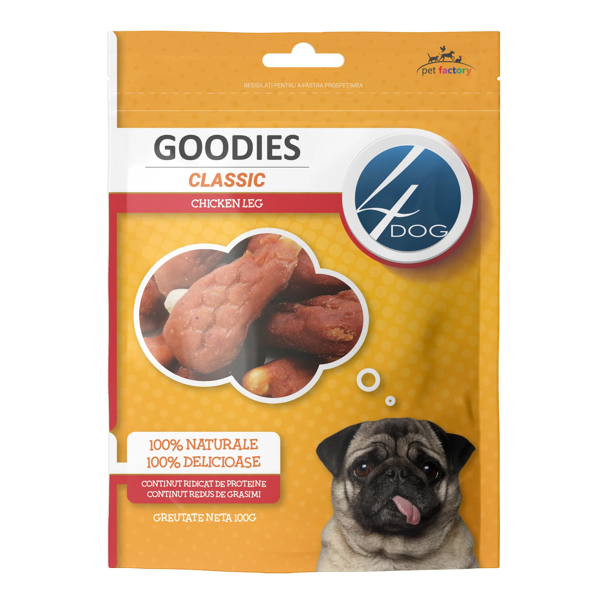 Câini - Recompense pentru Câine Adult, 4DOG GOODIES Classic, Copan de Pui, 100g