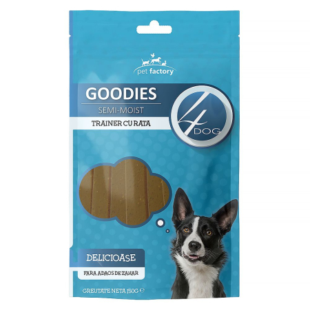 Câini - Recompense pentru Câine Adult, 4DOG GOODIES Trainer, Fâșii cu Rață, 150g