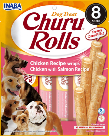 Câini - Recompense pentru Câine Adult, CHURU Rolls, Pui și Somon, 8x12g